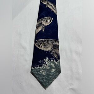 VINTAGE FIELD AND STREAM MENS 100% SILK TIE. TROUT WITH DUCK BACKGROUND. OUTDOOR